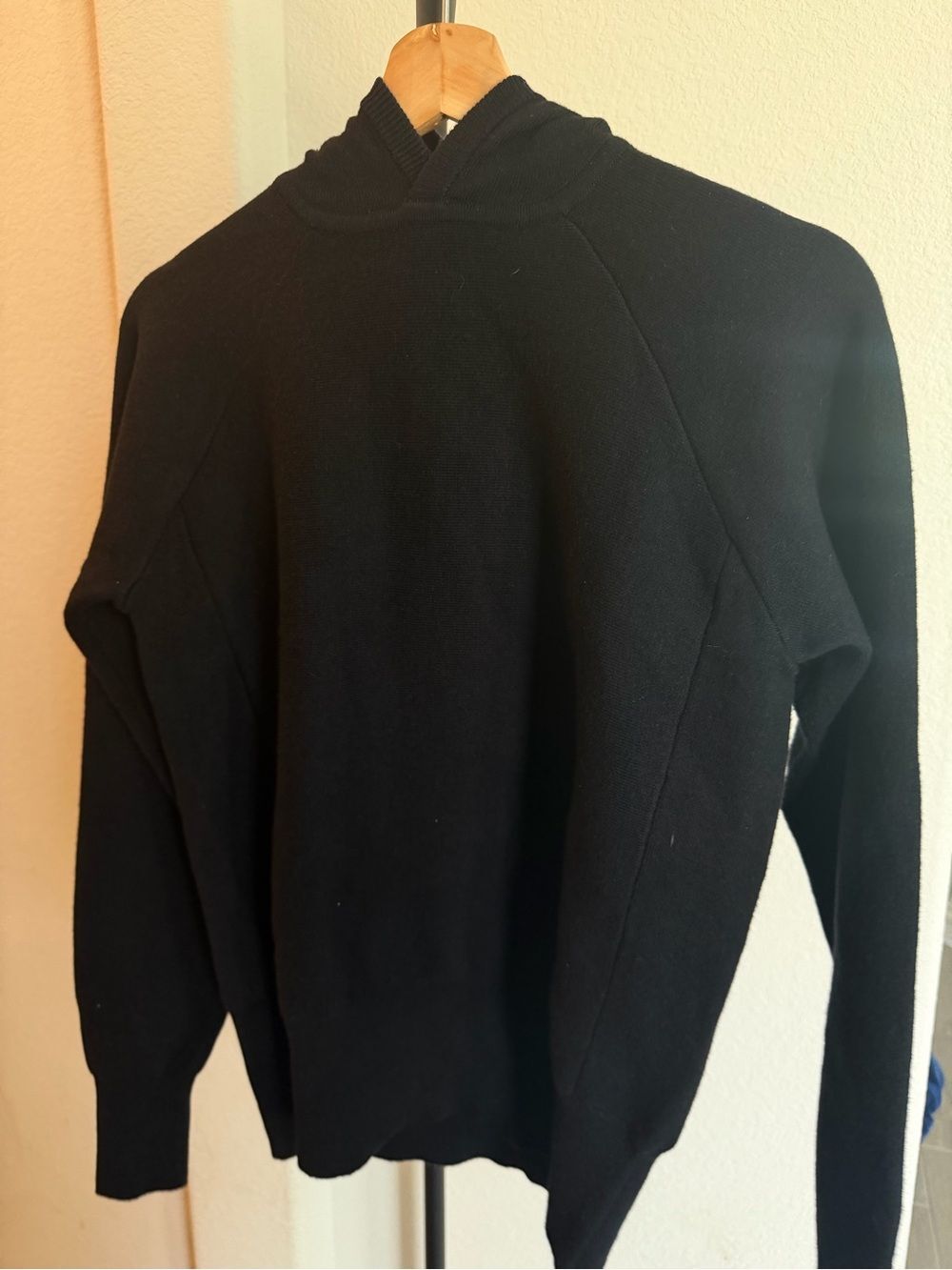 NWT Thakoon Black Merino Wool Blend Knit Hoodie Womens S Raglan Pullover $165